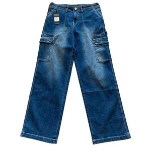 True Religion Cargo SN Straight Carpenter Jeans Med Wintry Wash 600876 Mens 28